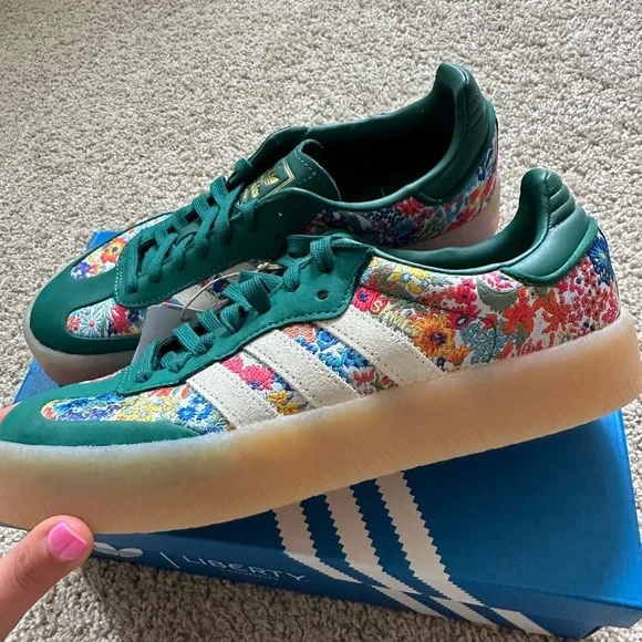 Adidas Green Floral Liberty London Samba Sneakers - Picture 2 of 11